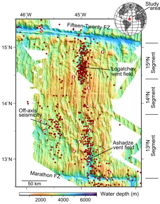Figure 1. Multibeam bathymetry data between Fifteen Twenty and Marathon fracture zones