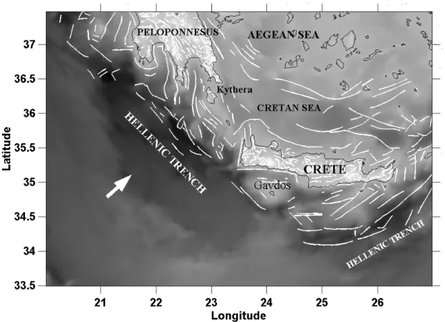 Fig. 1. The principal geotectonic and structural features of the SW Hellenic Arc and Trench system.
