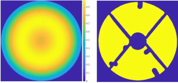 Fig. 1. From left to right: pupil plane apodizer and Lyot stop used during SPHERE/IRDIS observations with the N_ALC_YJH_S APLC (Vigan et al