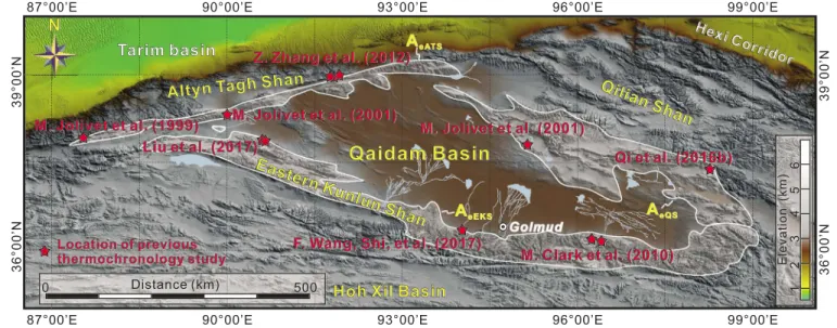 Figure 8. SRTM-based digital topographic map of the Qaidam basin and surrounding regions