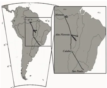 Fig. 1. Research Flights and study area during TROFFEE in 2004.