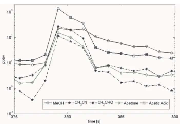 Fig. 7. Concentrations during a biomass burning plume penetra- penetra-tion on 29 August 2004