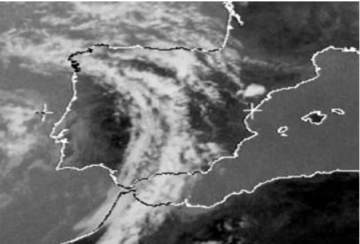 Fig. 1. Infrared Meteosat image of the Iberian Peninsula correspond- correspond-ing to July 26, 1999 (12:00 UTC)