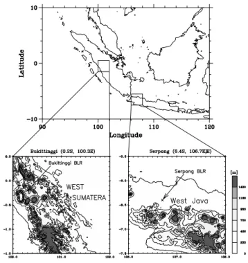 Fig. 1. Map around the BLR sites at Serpong (right panel) and Bukittinggi (left panel), Indonesia