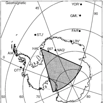 Figure 1 is a map of the southern polar region, showing the actual or projected locations of the instruments used in this study