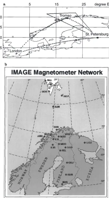 Figure 1 shows the general view of the experiment geometry (Fig. 1a) and locations of the IMAGE  mag-netometers (Fig
