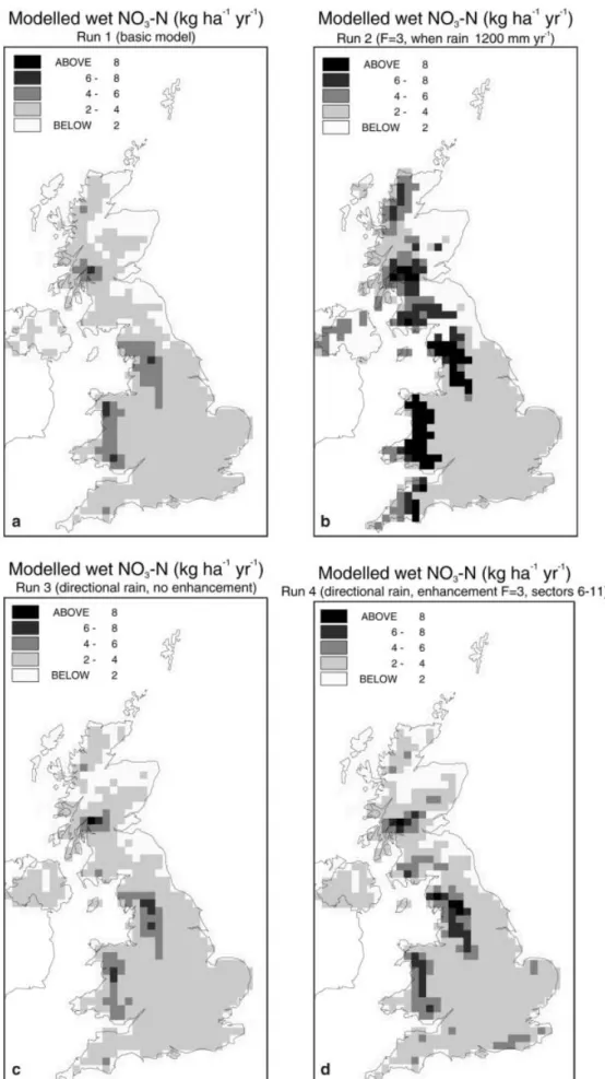 Fig. 5. a Modelled wet NO 3 -N (kg ha )1 y )1 ), run 1 (basic model);