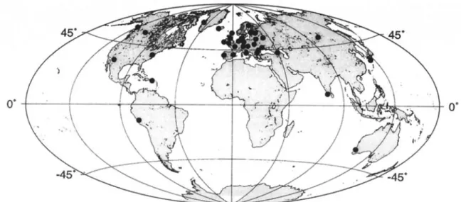 Figure 6.  Distribution  of the 36 observatories  considered  in the present  study. 