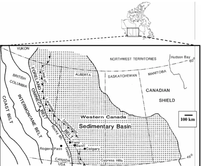 Fig. 1. The outline of the Western Canada Sedimentary Basin (WCSB). 