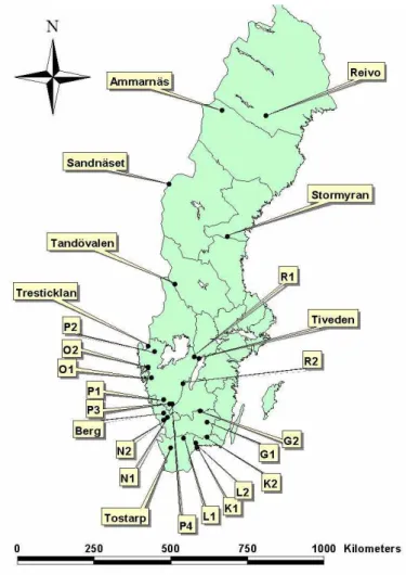 Fig. 1. Map showing the locations of the studied streams in Sweden. EGU