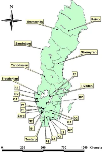 Fig. 1. Map showing the locations of the studied streams in Sweden.