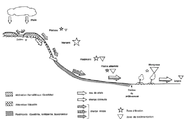 Figure 1.9 : Schéma simplifié du cycle sédimentaire sur des massifs de péridotites (Baltzer and Trescases, 1971)