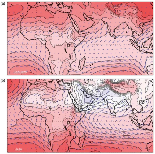 Figure II-12. Seasonal atmospheric configuration for the Afro-Asian monsoon region. 