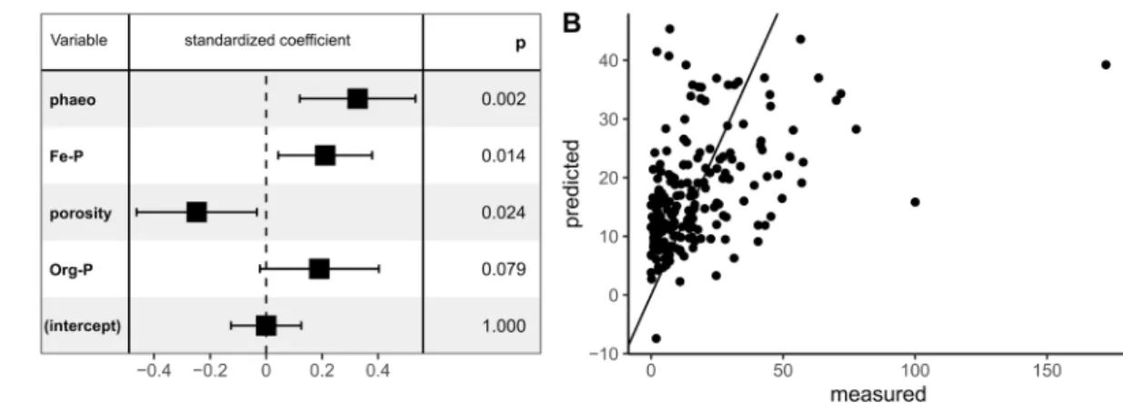 Figure 5. Parameters selected during the stepwise selection procedure by multiple linear regression (MLR) to predict PO 4 flux (A)