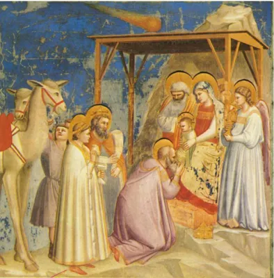 Figure 1.1: L’adoration des mages, peinte par Giotto, présente sur les murs de la chapelle Scrovegni (Italie) vers  1305
