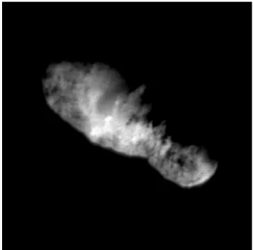 Figure 1.10: Photographie du noyau de la comète Borrelly par la sonde Deep Space 1, en Septembre 2001