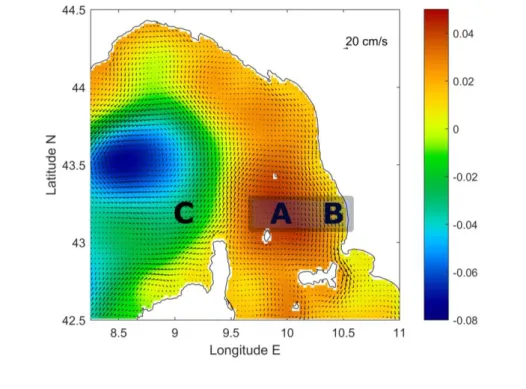 Figure 7. Ligurian Sea average circulation in July-August 2010 as simulated by ROMS (top 645 