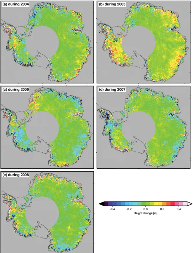 Figure 7. Year-to-year interannual variations of ENVISAT RA ice sheet thickness  z(t)