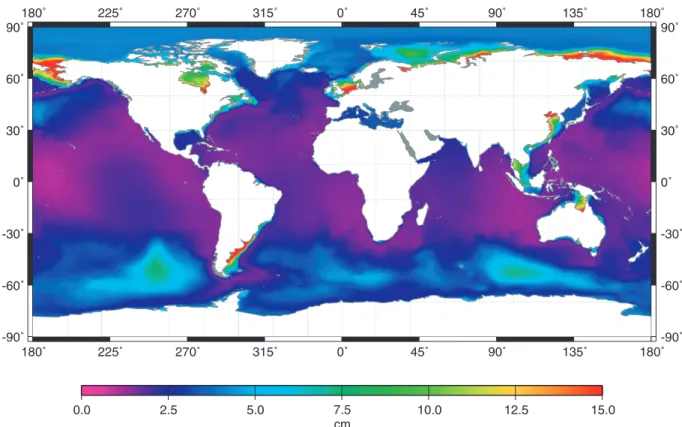 Fig. 1 shows the root mean square (rms) differences between the IB assumption and HUGO-m sea surface height, computed for the