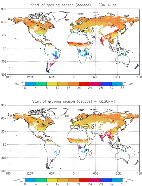 Table 6. Statistics on the Date of Leaf Onset for the Model and the ISLSCP-II Data Set: Spatial Average, (Spatial Average of 1986 – 1995 Minimum/Maximum), for Several Regions and Associated Vegetation Types a