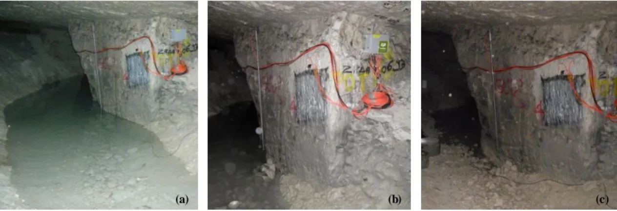 Figure 1. View of the studied underground mine of Saint-Martin-le-Noeud: (a) June 2010; (b) May 2011; 