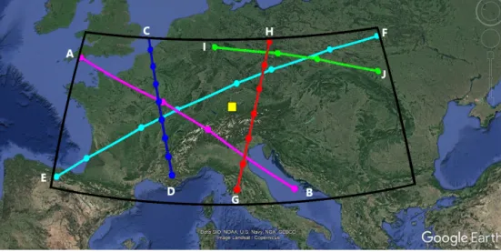 Figure 1. The area defined for coincident measurements during the HOPS campaign (42.8, − 4.0–52.8, 26.0)