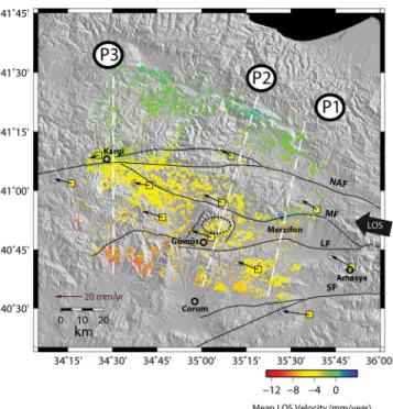 Fig. 2 shows the PS mean-velocity field (along the LOS) deduced from the PSI analysis of this radar time-series