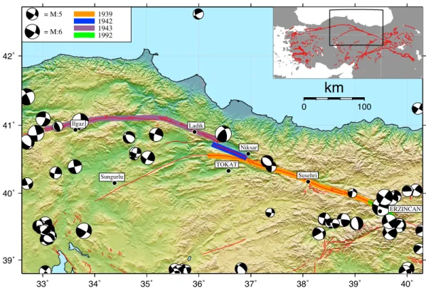 Figure 2. Study area and NAFS delineation. Active fault traces shown in red are from S¸aro˘glu et al