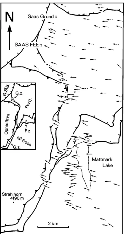 Fig.  7.  Detailed  lineation  map  of  upper  Saas  valley,  between  Saas  Fee  and  Mattmark