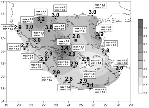 Fig. 4. The mean standardized scores both in the grey scale and over the location of each station