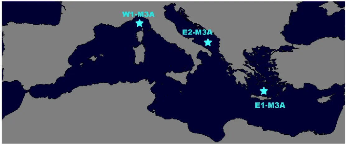 Fig. 1. Location of the M3A moorings in the Mediterranean Sea.