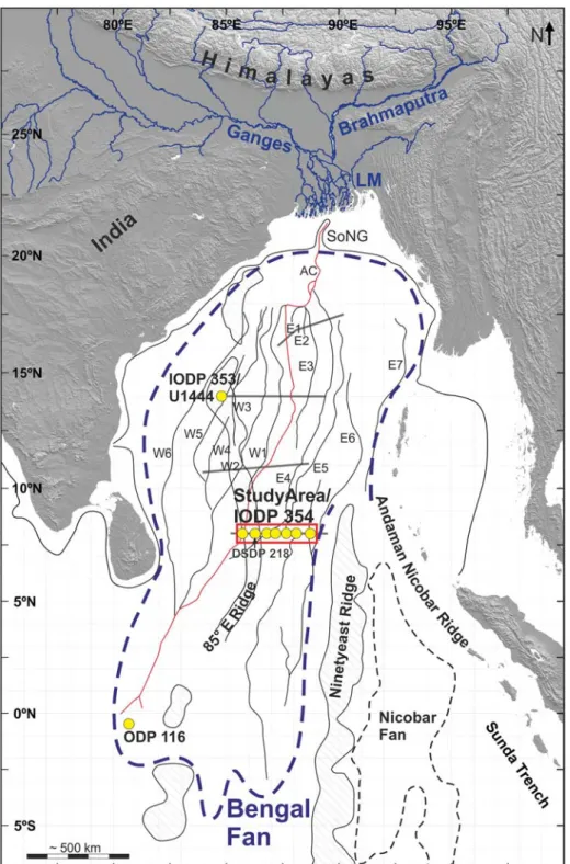 Figure 1). However, as DSDP Site 218 has been only spot cored with a rotary technique, recovery, particularly of sands, and age constraints were poor (Von der Borch &amp; Sclater, 1974), resulting in large uncertainties