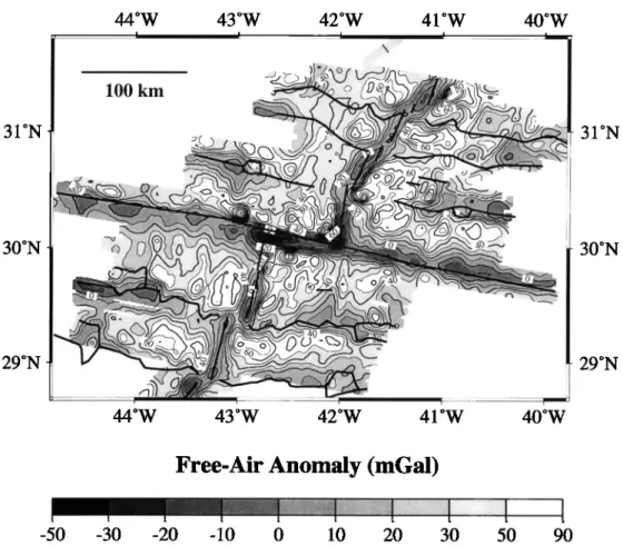 Figure  3a.  The'free-air gravity  anomaly .is dominated by  short wavelength variations which reflect the  density contrast at the seafloor