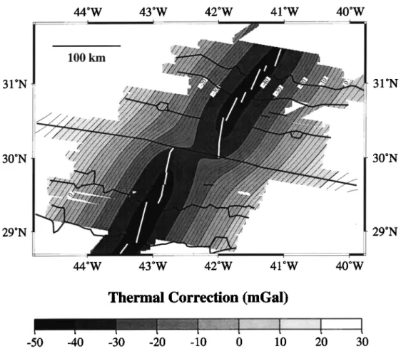 Figure  3c.  The gravity signal at sea surface  predicted  from lithospheric cooling based  on the passive flow  model of Phipps Morgan and Forsyth [1988]
