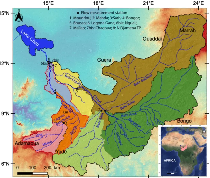 Fig. 3. Sub-basin of the Chari-Logone system (data SRTM (Shuttle Radar Topography topo 30)