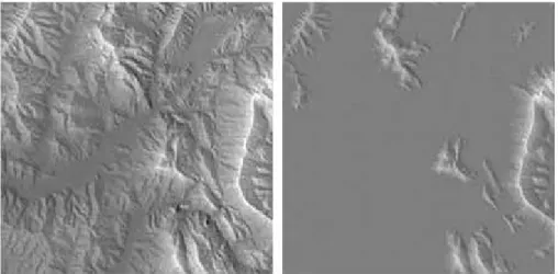 Figure 5 : Left: DEM simulating the subsurface basaltic bedrock (height range is 10 m, source IGN)