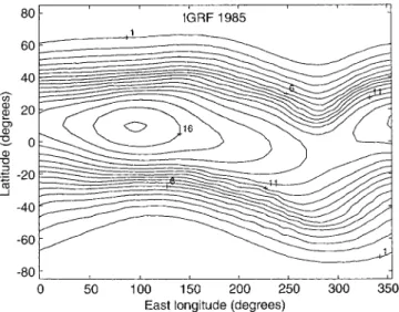 Fig. 2. Isorigidity contours of vertical cosmic ray eective cuto