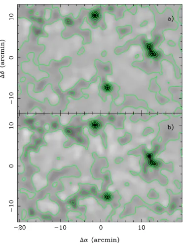 Fig. 6. E ﬀ ective convergence maps derived from the luminosities of early type galaxies