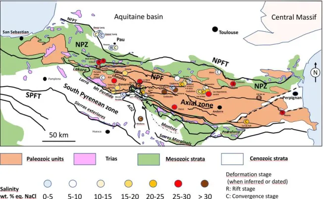 Fig.  8:  Map  of  distribution  of  salinities  of  palaeofluids  found  in  newly  formed  minerals  in 1224 