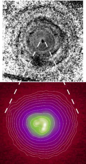 Figure 2. Zoom of IRC+10216 (top: image of 2002 November 22; bottom: