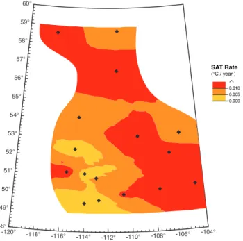 Fig. 4. Mean annual surface temperature time series in Calmar En- En-vironment Canada observational station