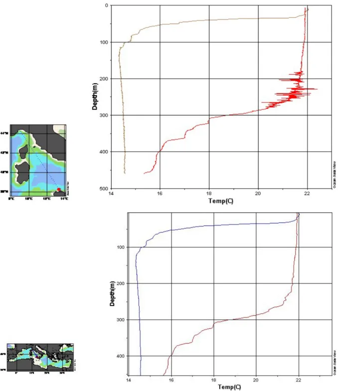 Fig. 9. Raw data showing spikes and noises (a) and the same profile after the NRT QC procedure was applied (b).