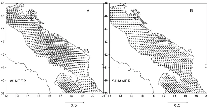 Fig. 2. Seasonal climatological wind stress distribution interpolated in the AIM grid