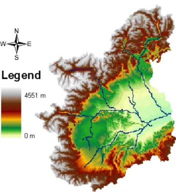 Fig. 3. Study region. The river Po basin closed at the hydrometric station Ponte Spessa.