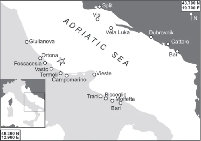 Fig. 4. Geographic distribution of the studied earthquakes in the central Adriatic subregion.