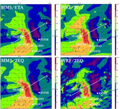 Fig. 3. Simulated surface wind speed (ms − 1 ) at lowest half-sigma level (approximately 40 m