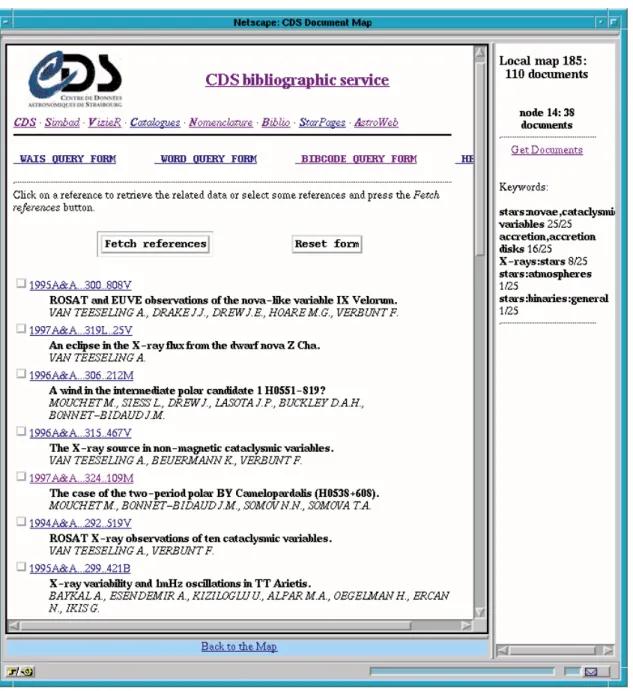 Fig. 7. List of articles associated with the secondary map. This is a CDS page proposing, inter alia, access to abstracts of articles