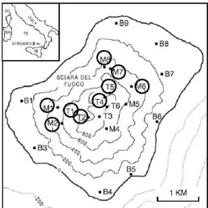 Fig. 1. Location map of the seismic stations. We have analysed the recordings relative to the stations indicated with a circle.