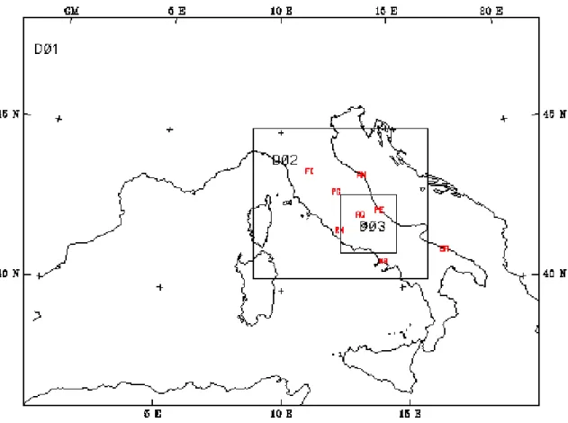 Fig. 1. Triple-nested domain used for the simulations.