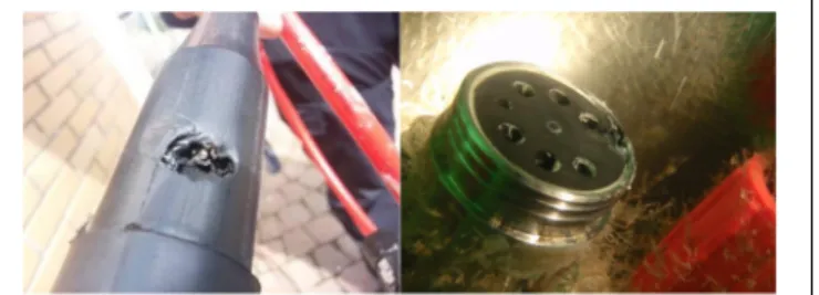 FIGURE 11 | Underwater plug and respective socket of the 1000 V power input circuit after severe damage